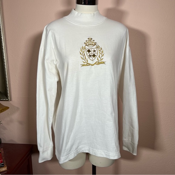 Vintage 1980 Icing Oversized Cream Gold Crown Embellished mock neck sweater - Picture 9 of 17
